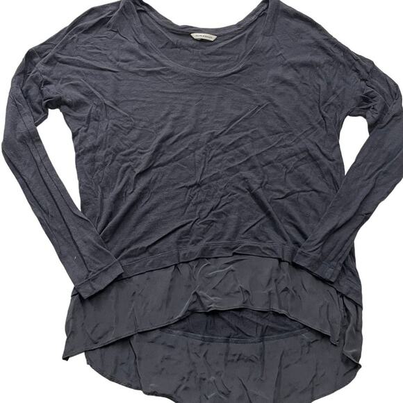 Club Monaco Top Womens X Small Blue Black Blouse Silk Hem Blouse - Picture 1 of 7